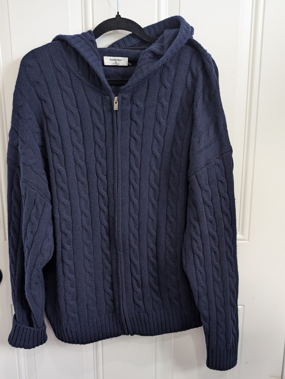 Aritzia Sunday Best Octavia Cable Knit Zip Hoodie Sweater – Admiral Navy Size M